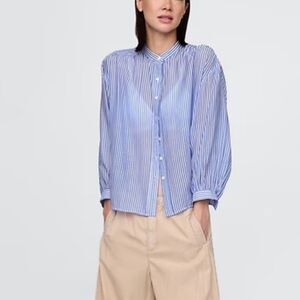 GAP Women’s Sheer Button-Front Casual Blue White Striped Shirt cover up XL tall